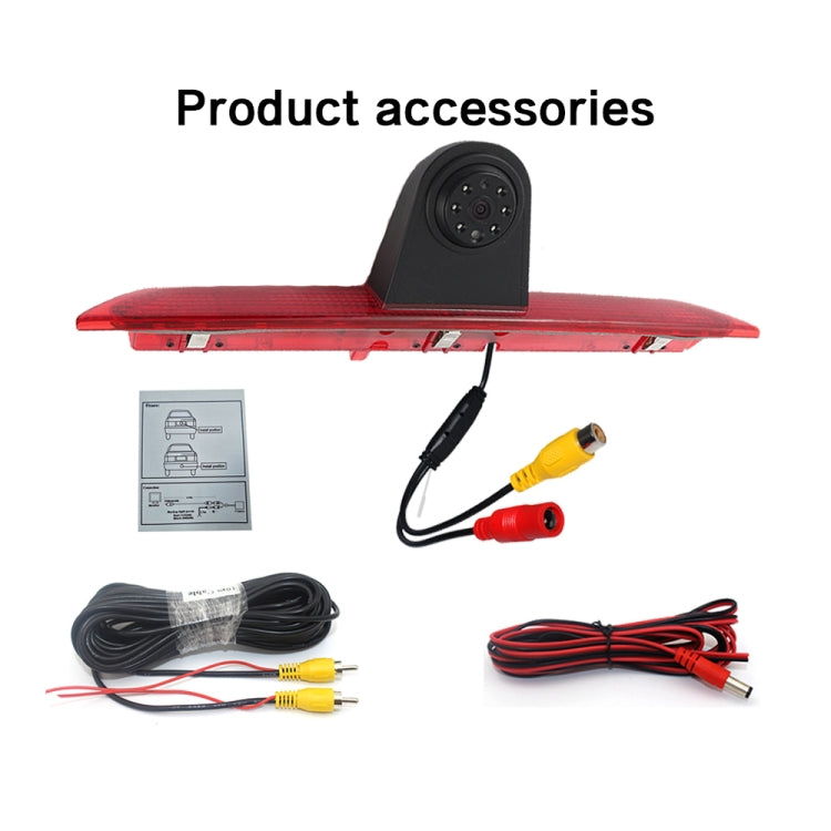Rear brake light camera kit with cables, connectors, and instruction sheet