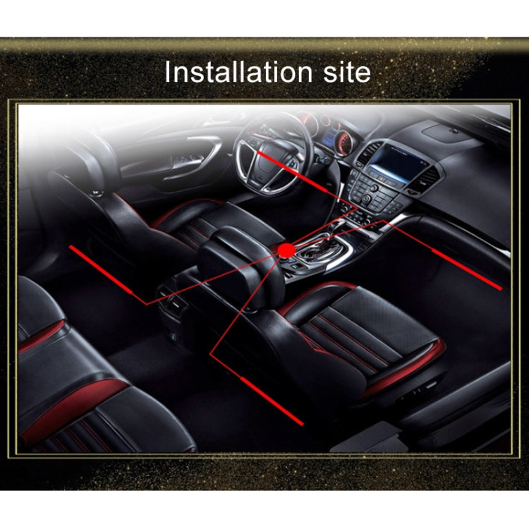 Car interior showing LED footwell lights installation location near center console