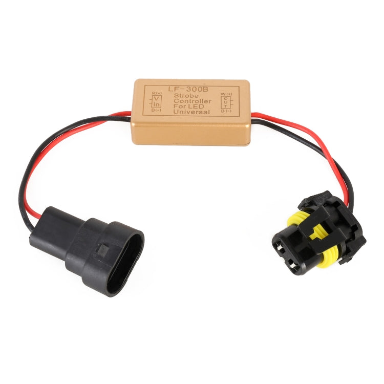 Universal LED strobe controller box with red/black wire leads and plug connectors