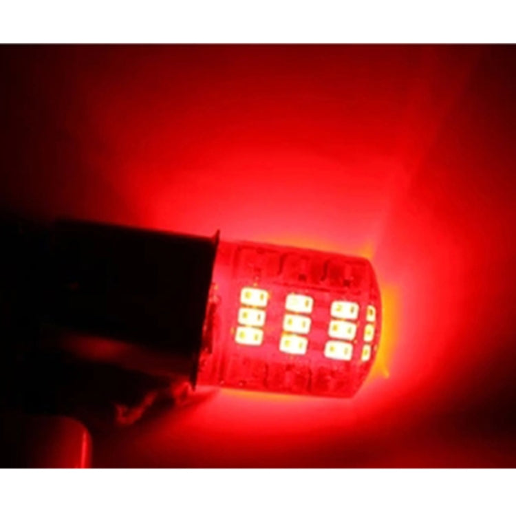 Red LED glow from 1157 LED bulb, red-yellow LED array lit brightly