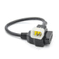 OBD 6-pin female plug with yellow pins and black cable strain relief