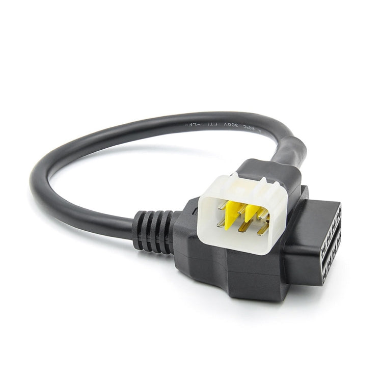 OBD 6-pin female plug with yellow pins and black cable strain relief