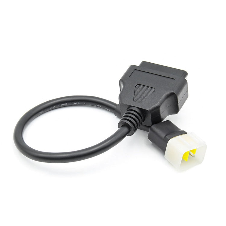 OBD 6-pin connector cable with white socket, yellow contacts, black and gray housings