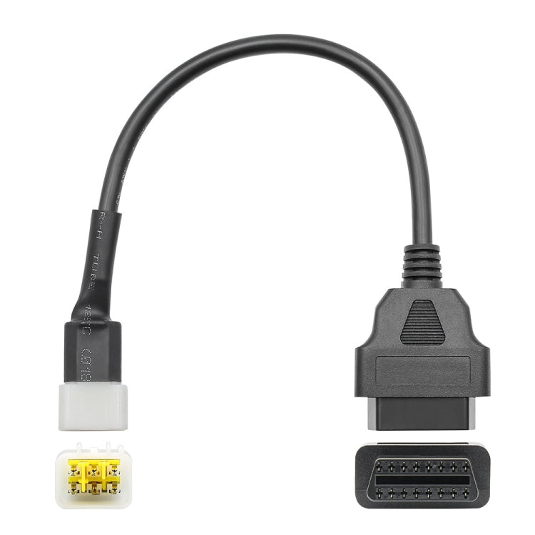 Motorcycle OBD connector cable with white 6-pin socket and black diagnostic plug