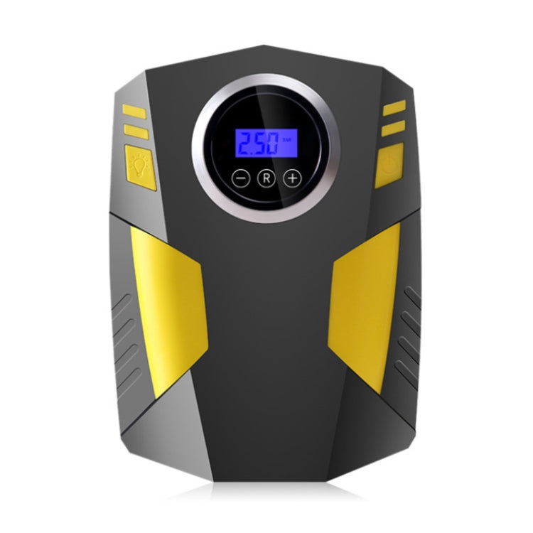 12V portable car air pump with blue digital screen and control buttons