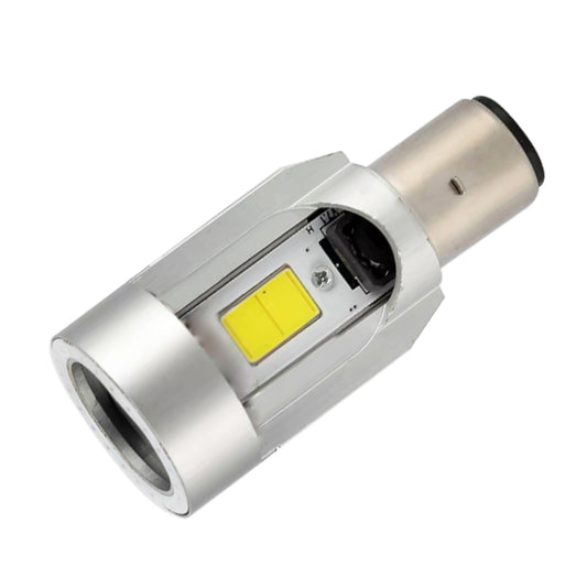 Motorcycle LED headlight bulb with yellow COB LED and silver metal housing