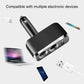 Black 2-in-1 car USB charger with dual cigarette ports and USB-A, compact angled body