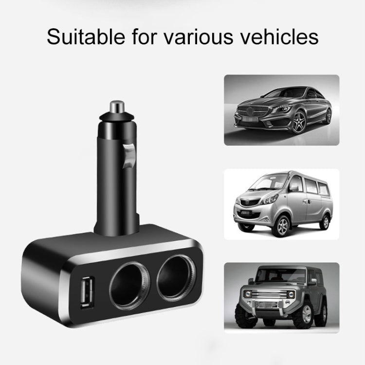 Black 2-in-1 car cigarette lighter USB charger with dual ports and USB-A, vehicle-ready