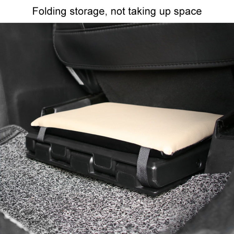 Adjustable car footrest ottoman with folded storage tray and light padded cushion