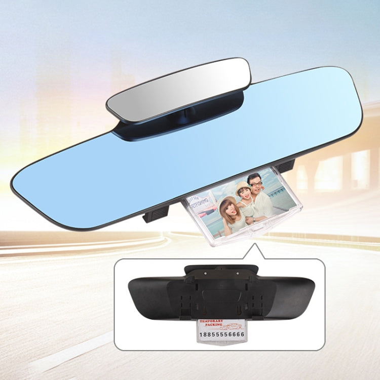 Blue anti-glare rearview mirror with auxiliary display and black mounting base