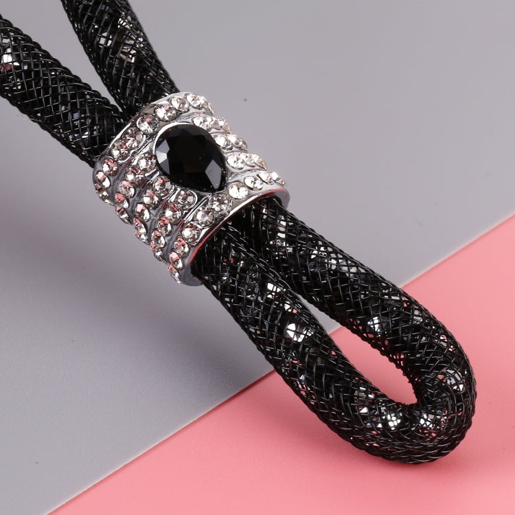 Black car keychain with rhinestone teardrop gem charm on black braided cord