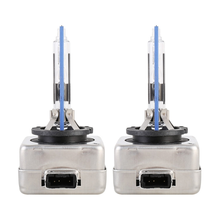 Two HID xenon bulbs with black bases, silver housings, and electrical plug connectors