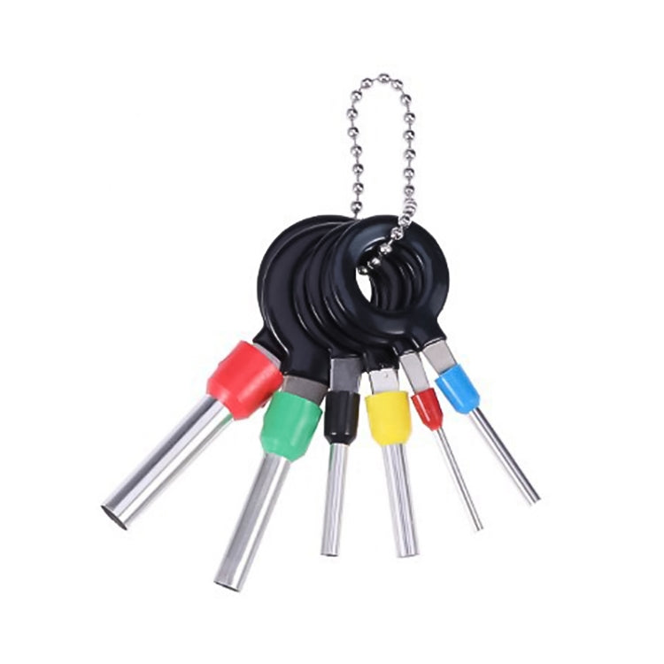 Car terminal extraction tool set with hanging loop, six colored tips, and needle ends