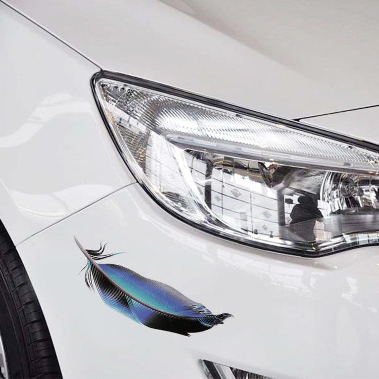 Feather-pattern car body sticker near headlight on white car panel