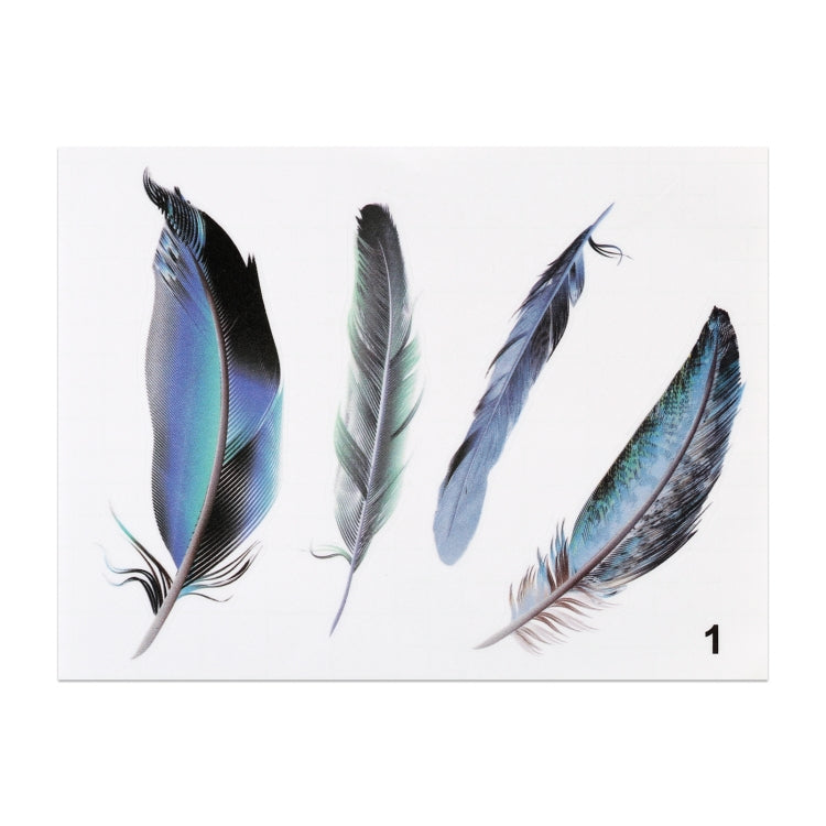 Feather design sticker sheet with four blue and gray feathers