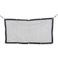 Black mesh rear barrier net with metal corner eyelets and hanging cords