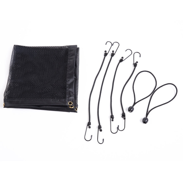 Pet safety net barrier with mesh panel and hook and bungee cord set