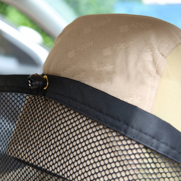 Black fastening strap and mesh panel on rear pet safety net barrier