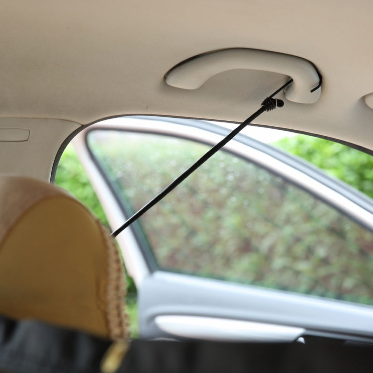 Car-mounted pet safety net barrier with top strap and hanging cord