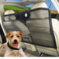 Rear seat pet safety net barrier with black mesh and straps, installed in car