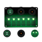 12V/24V 6-way switch panel with dual USB charger, green backlit switches and USB ports