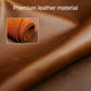 Cowhide leather material swatch with visible grain and brown finished edge
