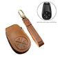 Brown leather key fob case with matching key strap, car remote cover.