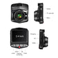 Black car DVR dash cam showing ports side view, TF card slot, and 2.4-inch LCD