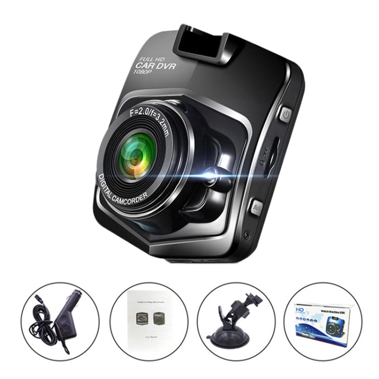 Black car DVR dash cam with close-up lens and side buttons