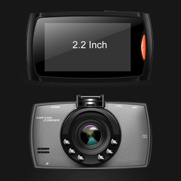 Car dash cam recorder with 2.2-inch display and front camera lens