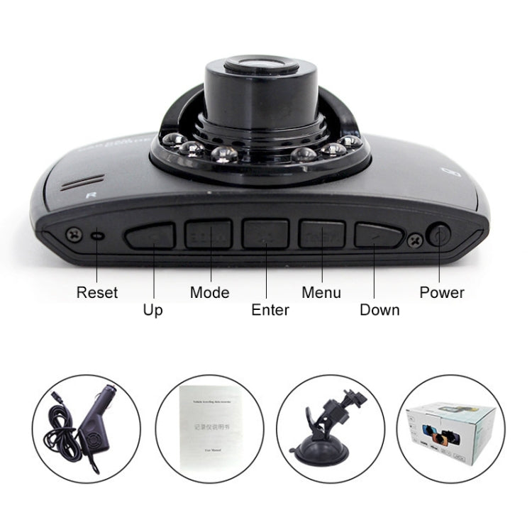 Car dash cam recorder with top control buttons and lens housing