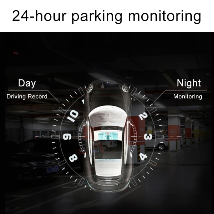 Car dash cam parking monitoring graphic with day and night modes