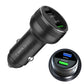 Black dual USB 66W car flash charger with two USB ports and LED indicators