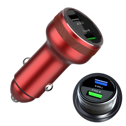 Red dual USB 66W car flash charger with two USB ports and LED power indicators