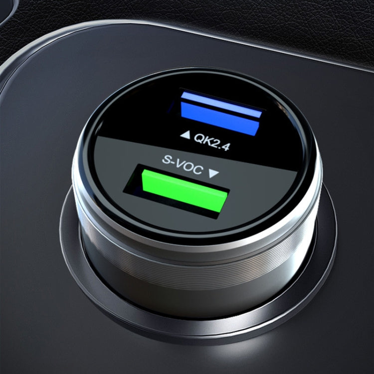 Silver dual USB car charger base with illuminated blue and green LED power bars