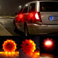 Red glowing LED road emergency warning light, multiple angles showing the light on