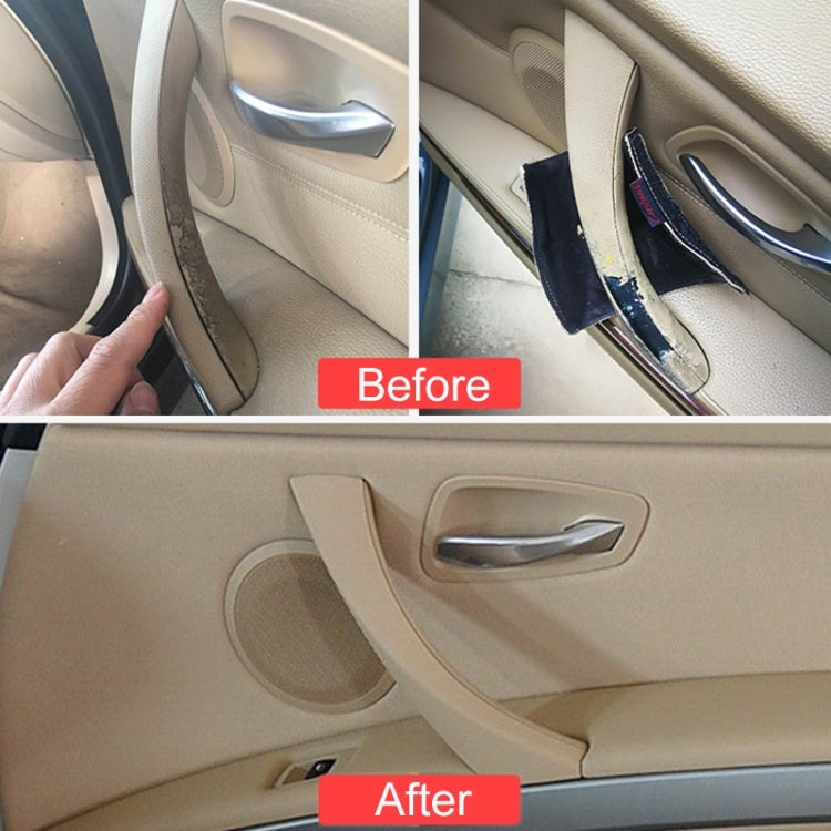 Beige inner door armrest handle assembly installed on car door panel