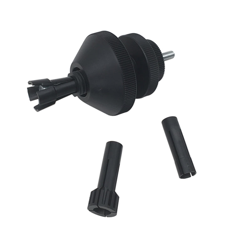 Black clutch alignment tool with two alignment sleeves and locating pins