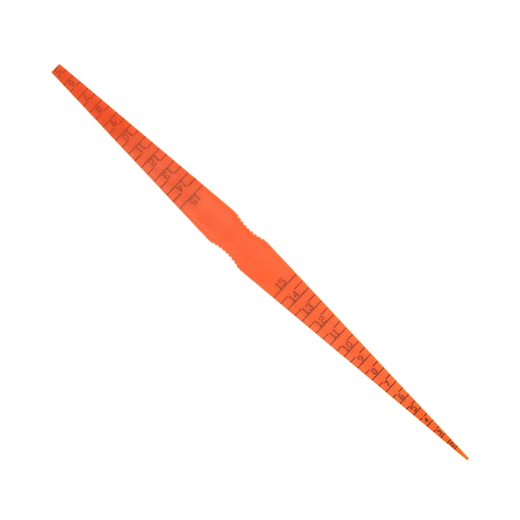 Car gap measurement alignment ruler, orange with inch markings and pointed tip