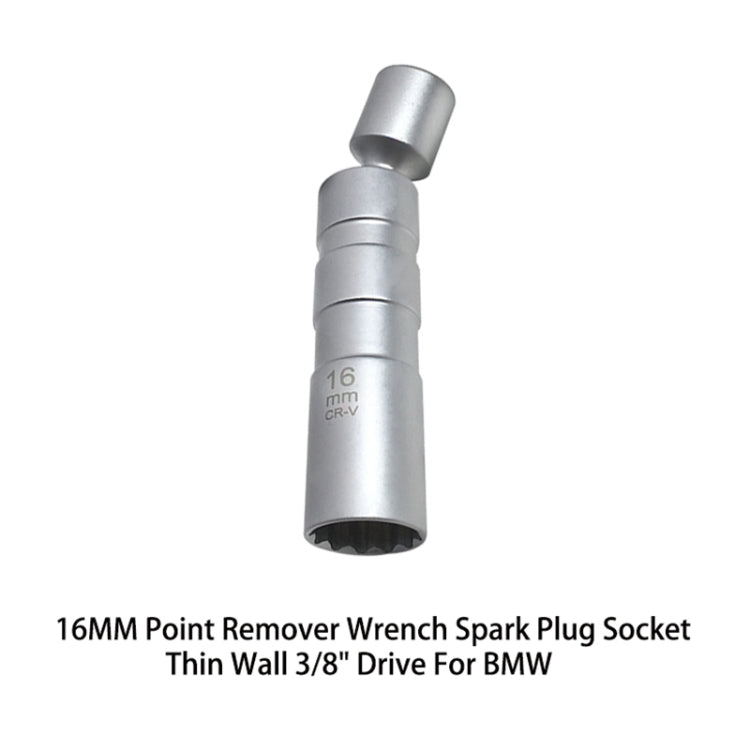 16mm spark plug removal socket with short extension and socket opening, silver metal