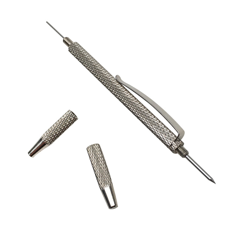 Windshield wiper nozzle adjustment tool with mesh shaft, curved bracket, and spare tip