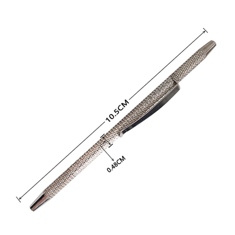 Windshield wiper nozzle adjustment tool with pointed tip and side bracket, size guide