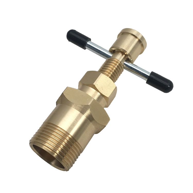 Brass pipe fitting removal tool with wing nut grip and two black handle bars