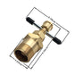 Brass pipe puller fitting with marked dimensions and two black handle grips