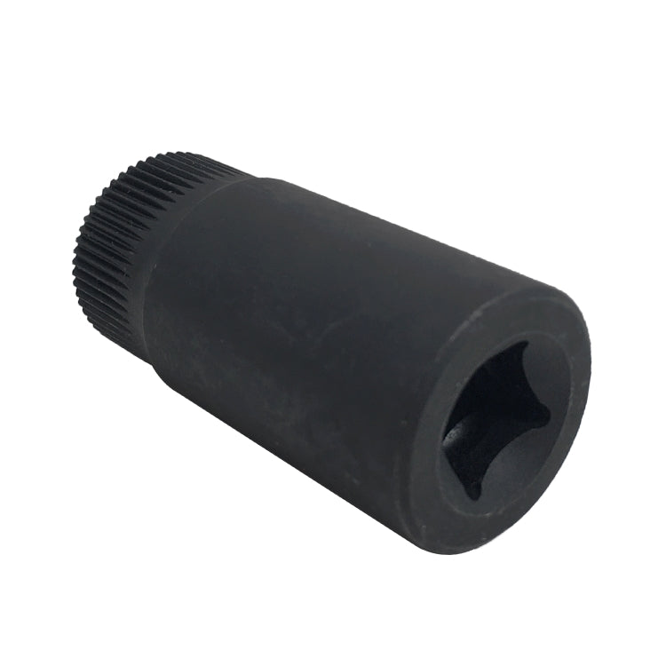 Black cylindrical spline socket pre-chamber with serrated edge and round opening