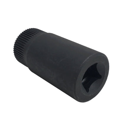 Black cylindrical spline socket pre-chamber with serrated edge and round opening