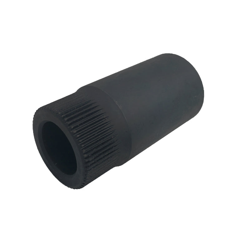 Black spline socket pre-chamber cylinder with textured grip section and round hole