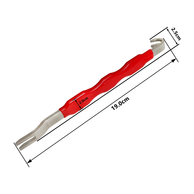 Terminal connector separator removal tool, red handle and silver prongs, 19cm length