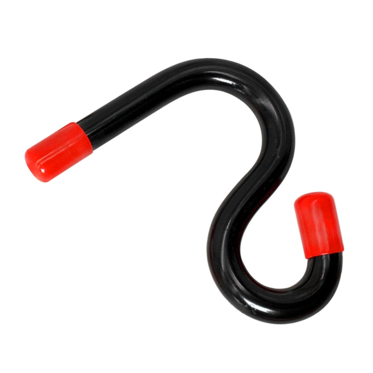 U-shaped car pry bar tool with red end grips and glossy black steel