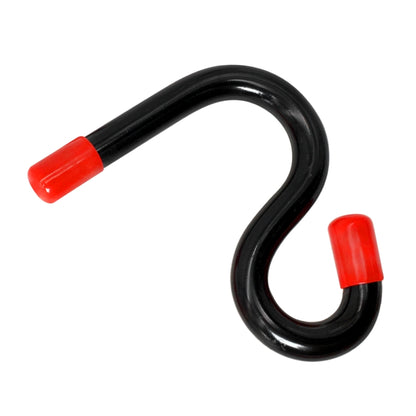 U-shaped car pry bar tool with red end grips and glossy black steel